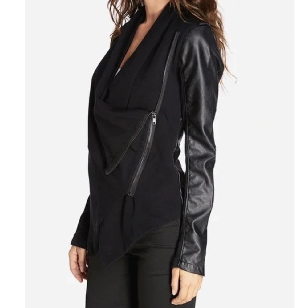 NFS BlankNYC Draped Faux Leather Zipper Front Asymmetrical Jacket Coat Size M - Picture 5 of 9